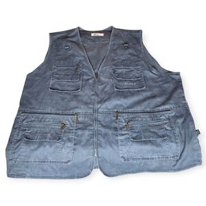 OlympinA Utility Vest Blue Gray Cargo Pockets Fishing Outdoor Men’s 7XL